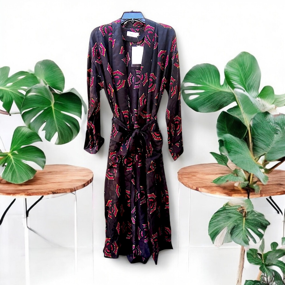 *NWT* A.L.C. Silk Robe: Black/Dark Brown w/ Red and Gold Accents (Sz 10)